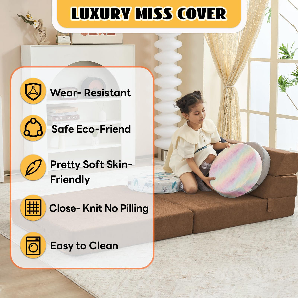 jela Foldable Sofa Bed Large Soft Foam Convertible Sleeper Chair Luxury Miss Fabric Fold Out Chair Bed Floor Couch with Back Support Floor Sofa for Living Room Bedroom (83"x33",Coffee Brown)