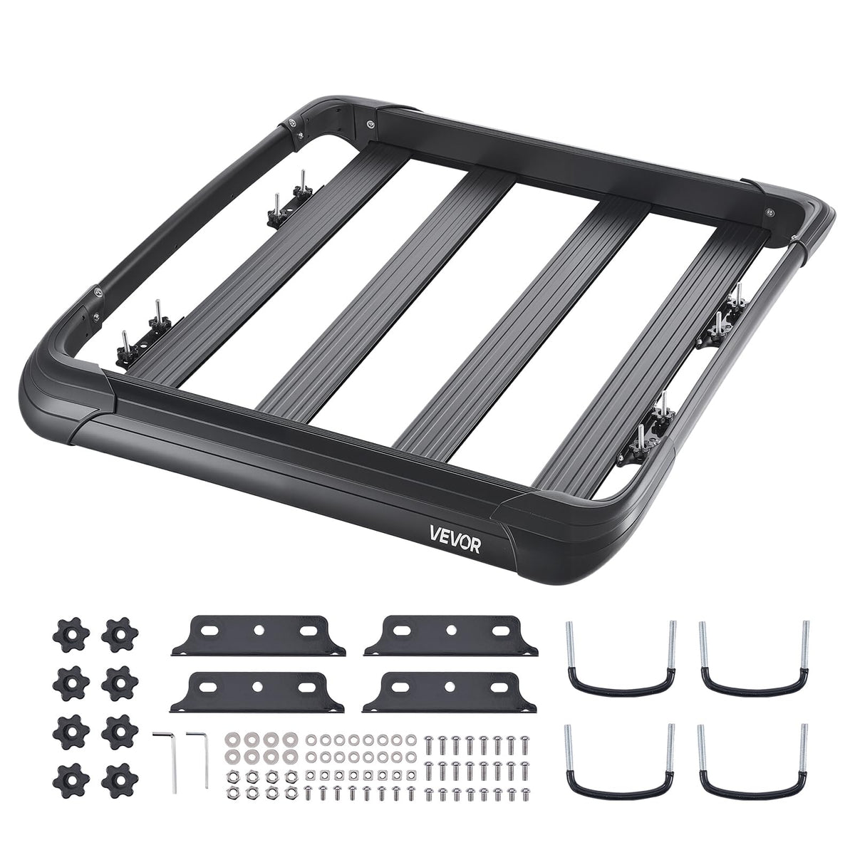 VEVOR Roof Rack Cargo Carrier, 48 x 40 x 5.6 in, Universal Rooftop Cargo Basket, Car Top Luggage Holder with 150 lbs Max Load Capacity, 4.1 in Fence, Anti-Rust Alloy Steel, Wind Fairing, for SUV Car