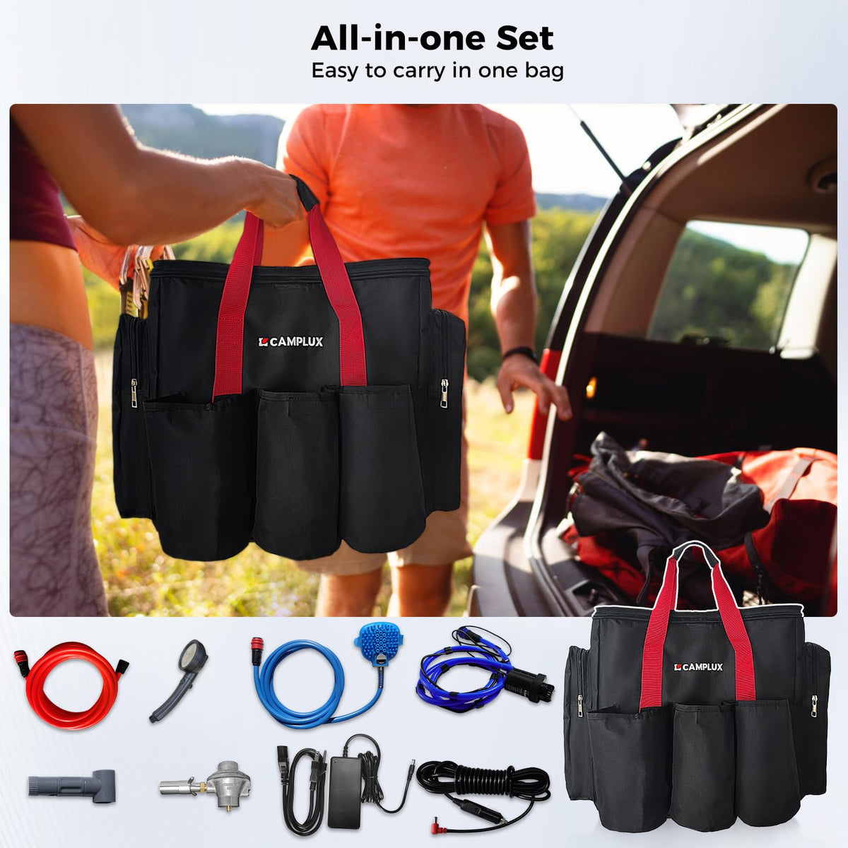 CAMPLUX Nano 3 Max, Portable Propane Water Heater & Shower Pump, Rechargeable Portable Shower System, CSA Certified Safety, Instant Hot Water for Camping, Hiking, Glamping & Vacationing