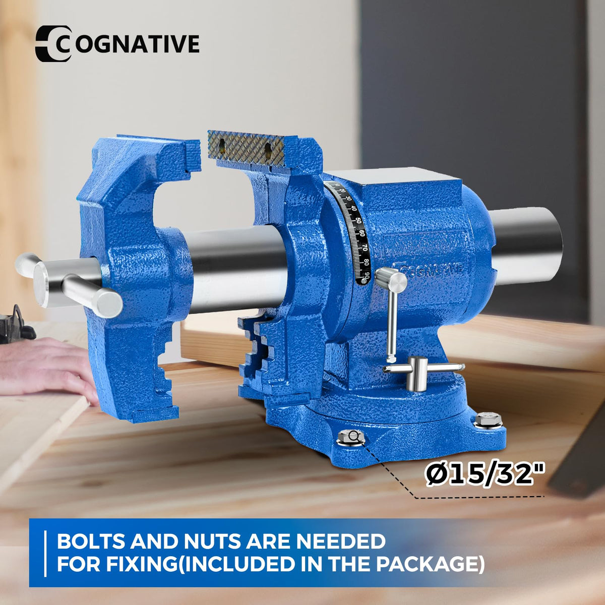 COGNATIVE 5-Inch Heavy Duty Bench Vise Ductile Iron Bench Vise 360° Multi-Purpose Bench Vice with Anvil, Clamp force 4000KG, Blue