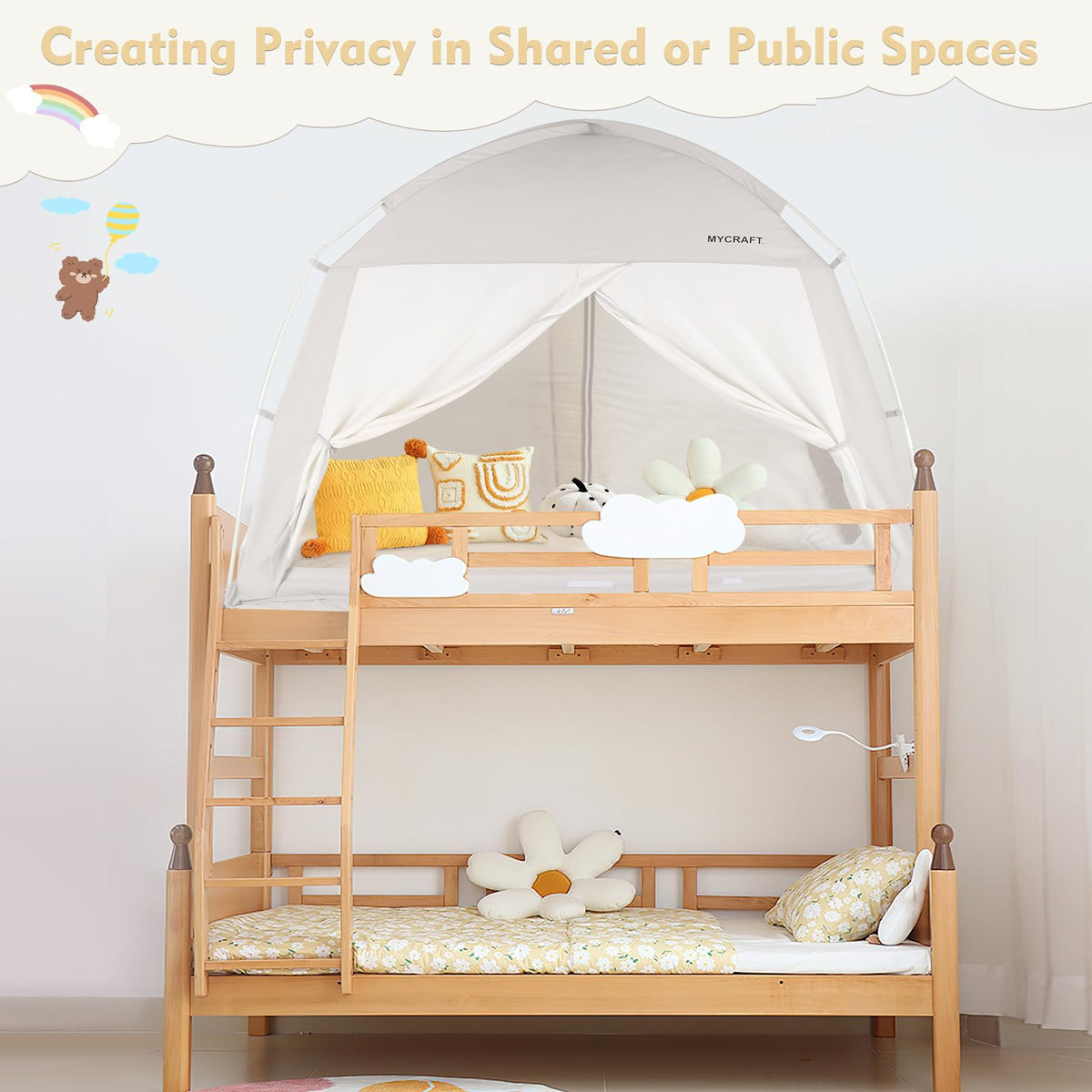 Bed Tents Canopy Bed–Privacy Dream Tent for Cozy Indoor Sleeping, Light-Reducing,and Breathable, with 4 Doors Floor Tent Bed–Available in Twin, Full, and Queen Sizes (Gray, Queen)