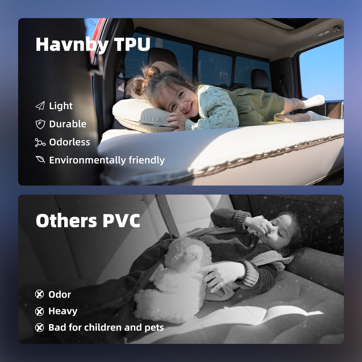 Havnby Truck Cabin Mattress, TPU Air Foam Camping Bed for Back Seat, Inflatable SnugNest with Rechargeable Built-in Pump, Portable Sleeping Mattress for RAM Pickup Trucks