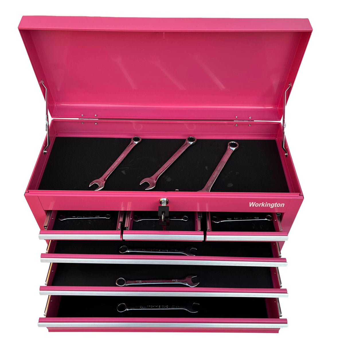 Workington Portable Metal Tool Chest with 6 Drawers, 24" 6-Drawer Tool Chest Cabinet with Ball Bearing Drawer Slides, Steel Tool Storage Box Organizer 4005 Pink
