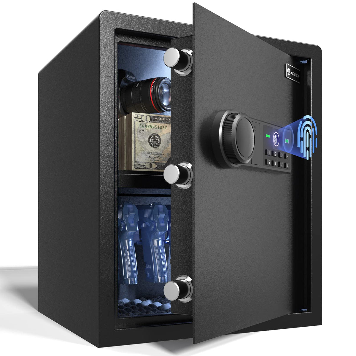 XDeer Biometric Safe Box, Quick-Access Security Safe Box with Upgraded Fingerprint, Steel Handgun Safe Lock Box for Kid/Home/Office/1PCS (1.69 Cubic Feet)