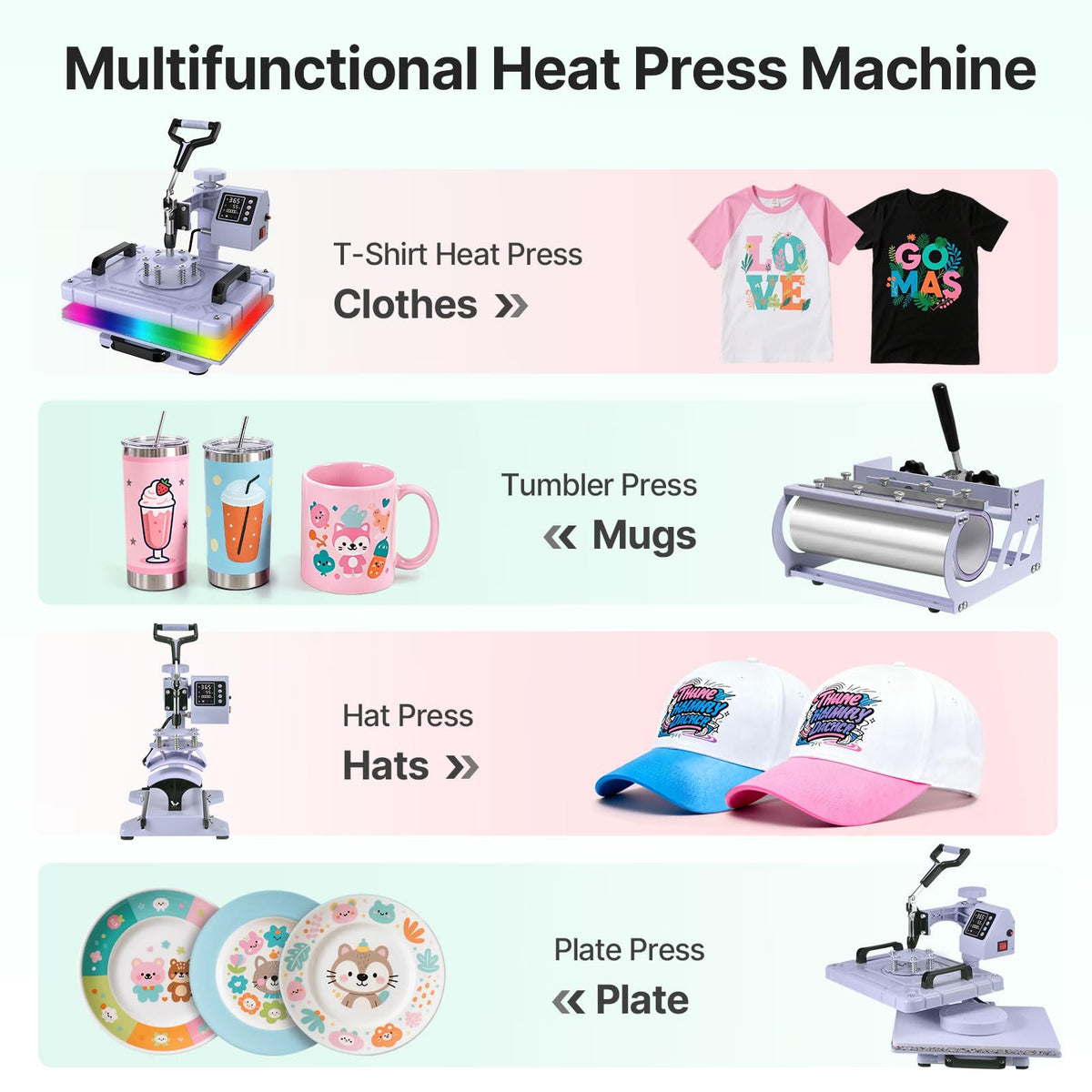 Slendor Heat Press Machine Sublimation Heat Press 360° Swing Away Heat Transfer Digital T-Shirt Pressing with 30OZ 20OZ Tumbler Press, Multifunction Combo for Hat Cap Plate 12''X15'' 5IN1 Lavender