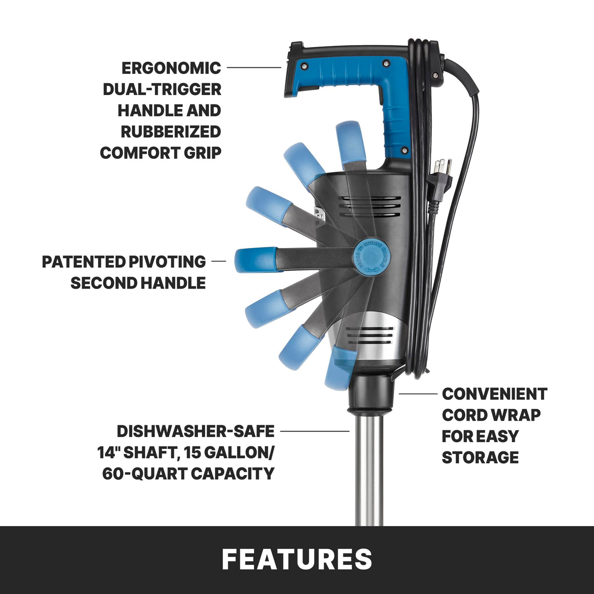 Waring Commercial EvolutionX Immersion Blender, 1.5 Horsepower Motor, 14" Stainless Steel Shaft, Variable Speed, 15-Gallon Capacity, for Professional Hand Blender for Kitchens & Catering, WSB550X