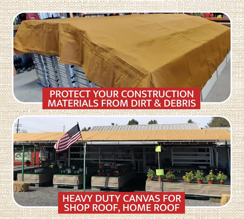 Mytee Products 20' x 20' Tan Canvas Tarp 12oz Heavy Duty Water Resistant