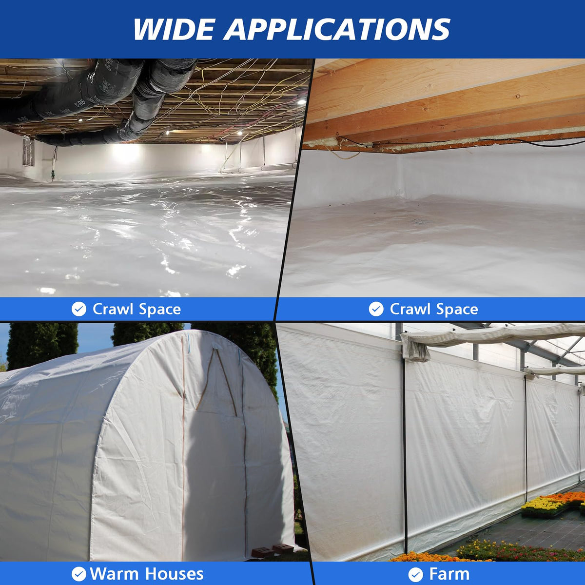 Crawl Space Vapor Barrier - 20 Mil Vapor Barriers - (10' x 50') - Tear Resistant, Heavy Duty Vapor Barrier, Drop Cloth Moisture Barrier Thick Plastic Sheeting Covering for Crawlspace Encapsulation