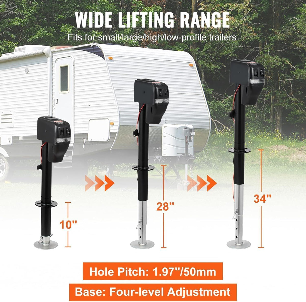 Electric Trailer Jack 7500 Lbs,Heavy Duty Electric Tongue Jack,10“-34“ Lift, 12V DC and LED Light, Power Tongue Jack Waterproof for RV, Boat, Horse & Utility Trailers