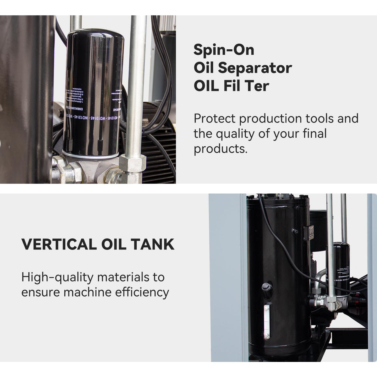 HPDAVV Rotary Screw Air Compressor 55KW 75HP 208-230V/60Hz/3-Phase Heavy Duty Stationary Industrial Air Compressed System 350CFM Max.Pressure 125PSI Commercial Air Compressor
