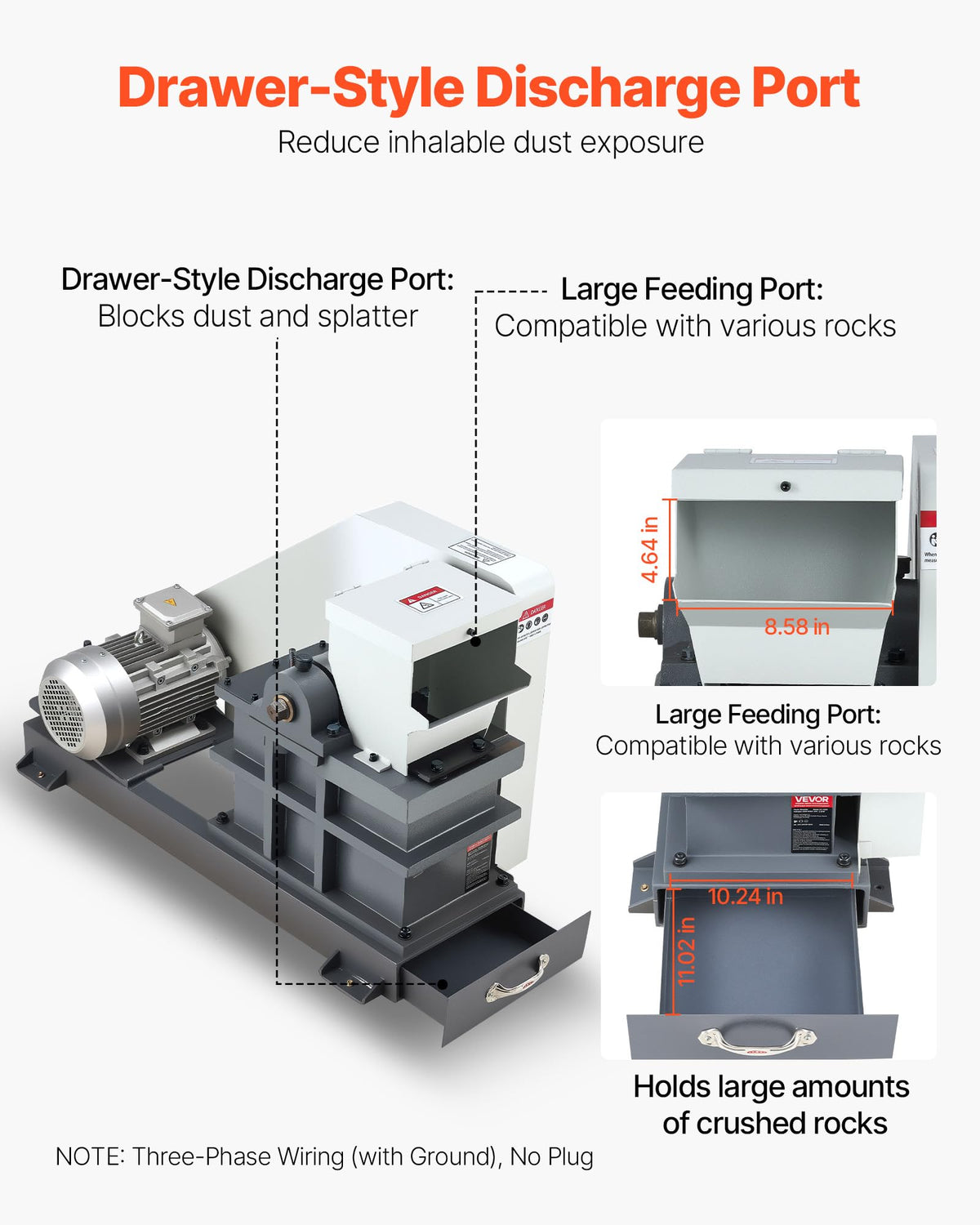 VEVOR Jaw Crusher Machine, 2.2KW High Power Rock Stone Crush Machine, 6.10 x 5.12 inch Feeding Port, 1740 RPM Speed Stone Shatter Grinder, Electric Stone Shatter 220V, for Rock Coal Glass Bottle