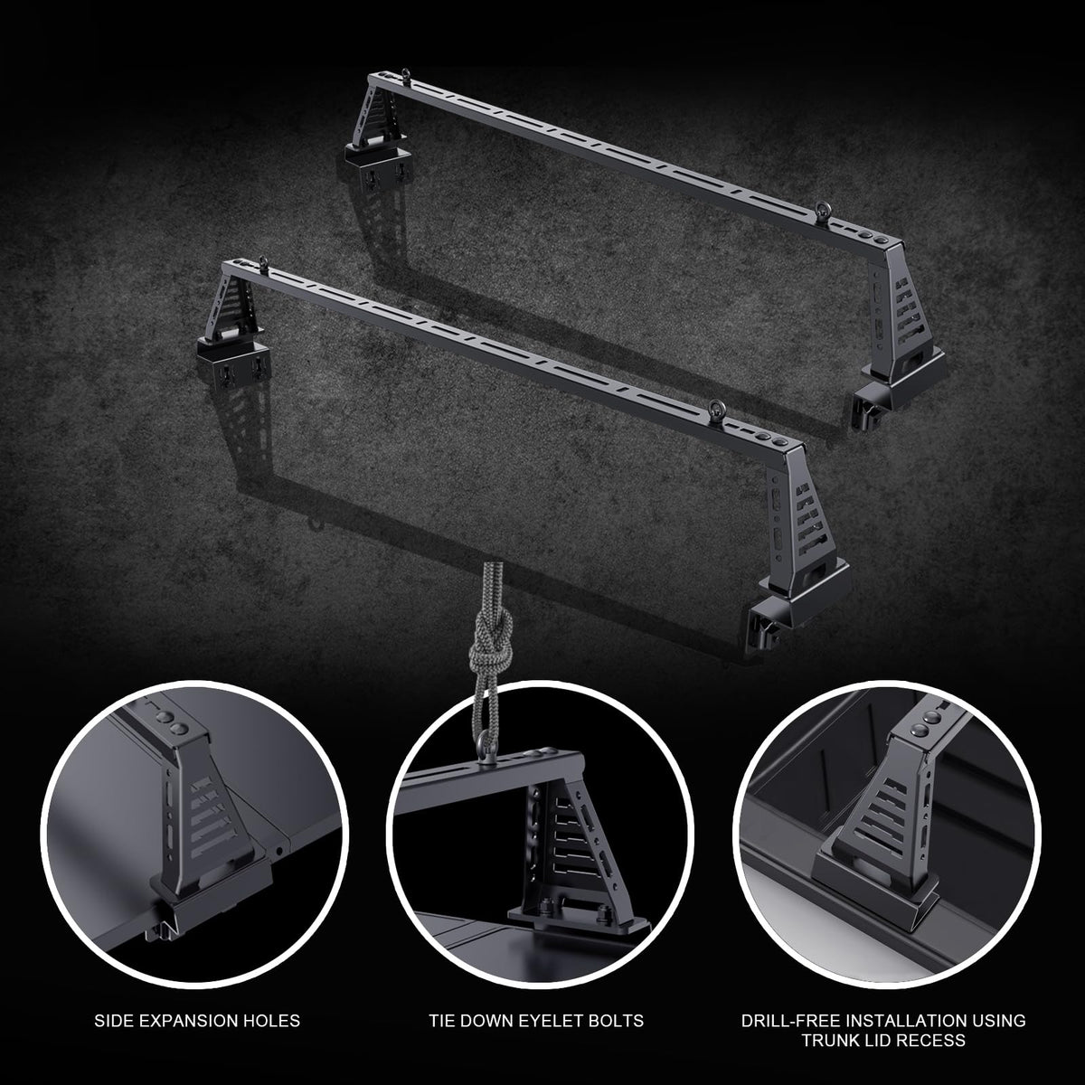 IIIREENO Overland Bed Bar for Mid-Size Trucks/Compatible with Retractable Hard Tonneau Cover, Soft Cover/No Drilling