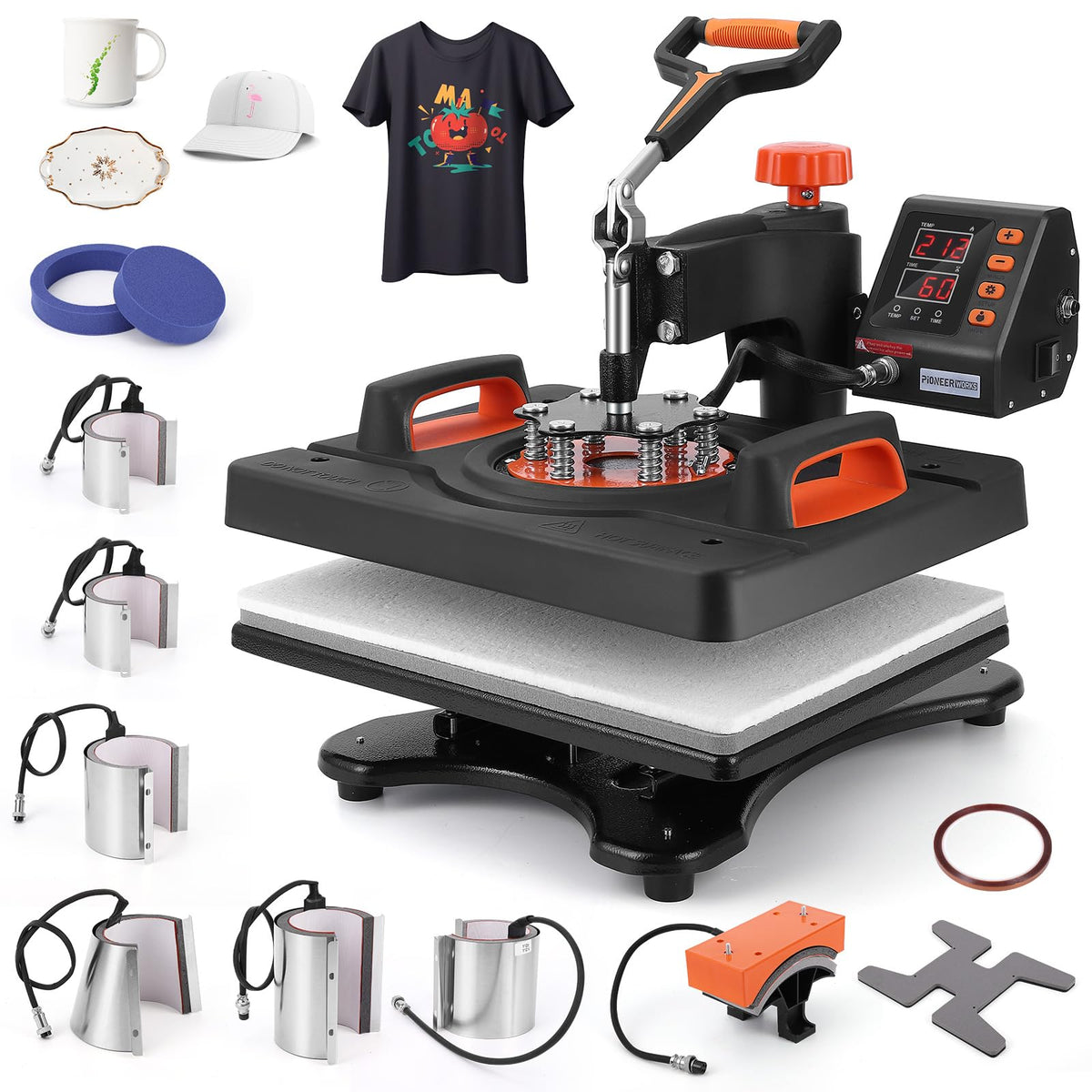 Heat Press Machine, 11-in-1 Heat Printing Machine, 12" X 15", Fast Heating,360 Degree Swing Away, Heat Transprint Machine with Various Accessories for Apparel and Bottle, Mug,Palate, Pillow and More