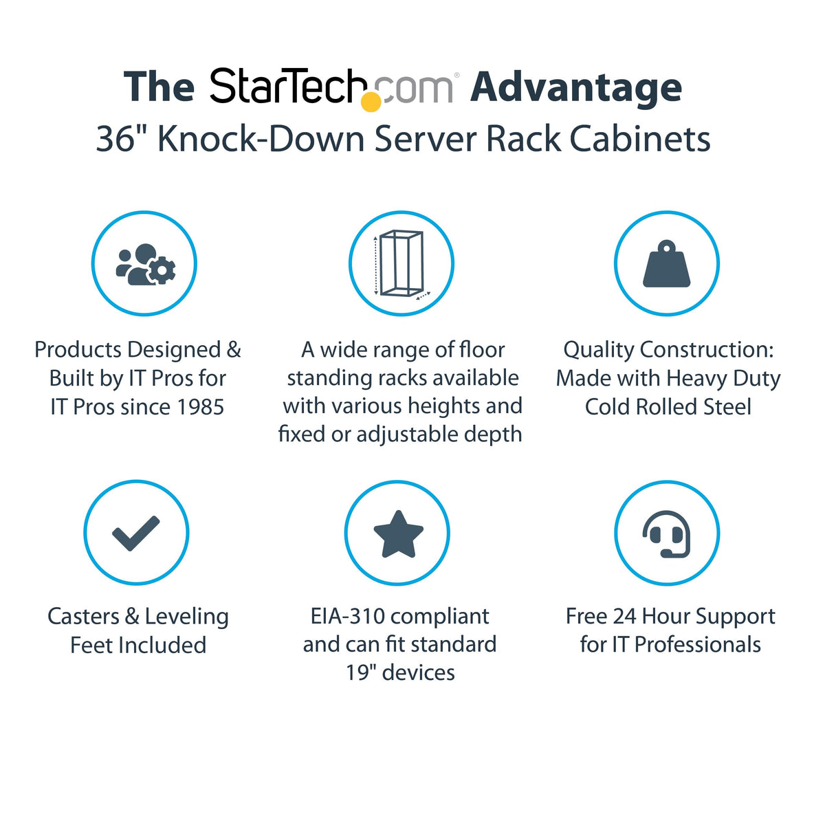 StarTech 22U Enterprise-Grade Server Rack Cabinet, 19in Enclosed 4-Post Rack with 33in (83cm) Mounting Depth and 1764lb (800kg) Weight Capacity