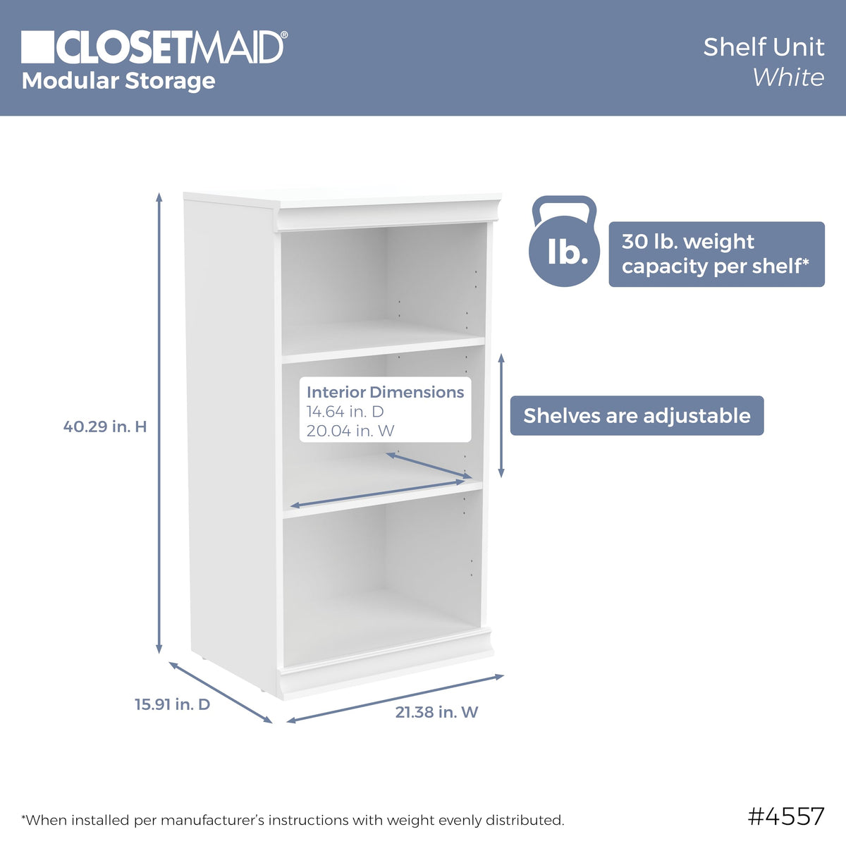 ClosetMaid Modular Storage 21.38-inch W 3-Shelf Storage Cabinet with Doors, White