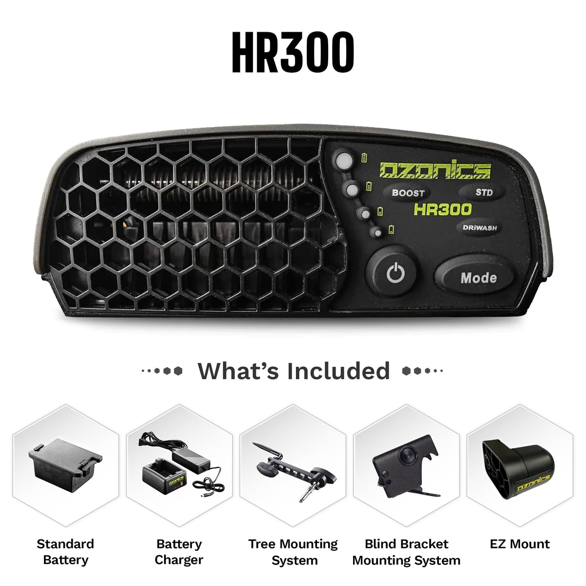 Ozonics HR300 Scent Eliminator | Ozone Generator for Hunting with Boost Output Setting | Scent Control with 3 Modes of Operation | Ozone Odor Eliminator Machine with Rechargeable Battery & Tree Mount