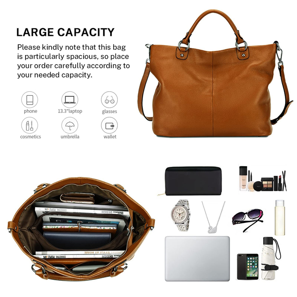 Kattee Women's Soft Genuine Leather Tote Bag, Top Satchel Purses and Handbags