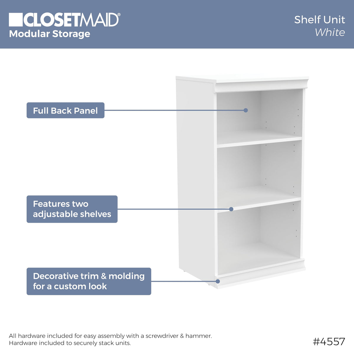 ClosetMaid Modular Storage 21.38-inch W 3-Shelf 4-Drawer Tower Wood Closet System, White