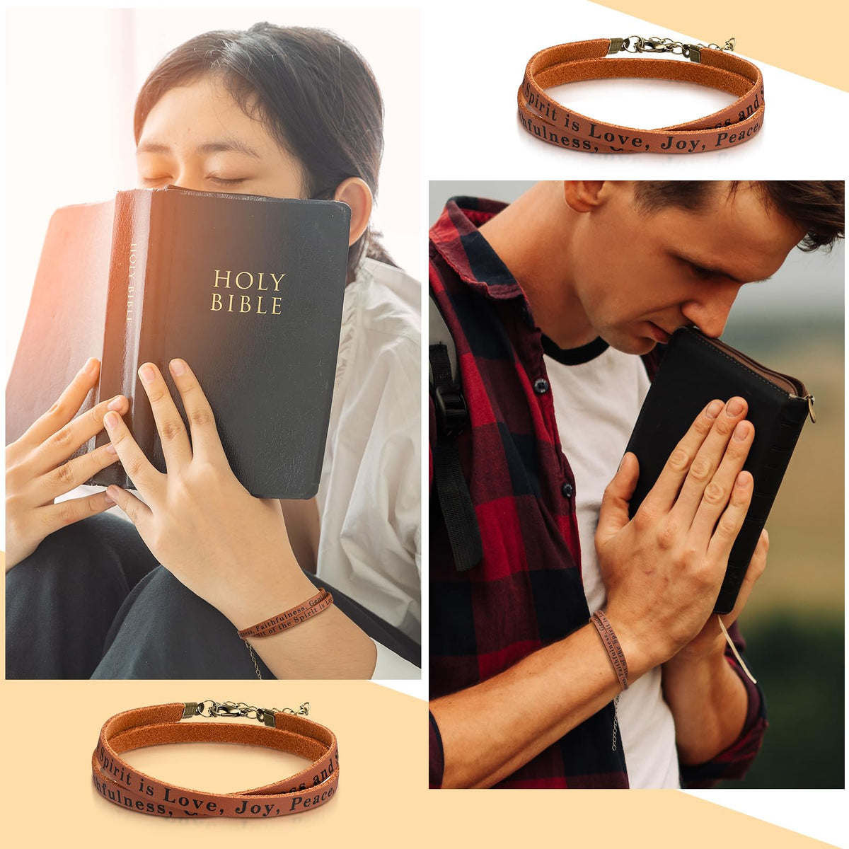Ferreve 12 Pcs Fruit of the Spirit Wrap Leather Bracelets Adjustable Christian Bracelets Bible Verse Gifts for Church Men Women Sunday School Party Favors