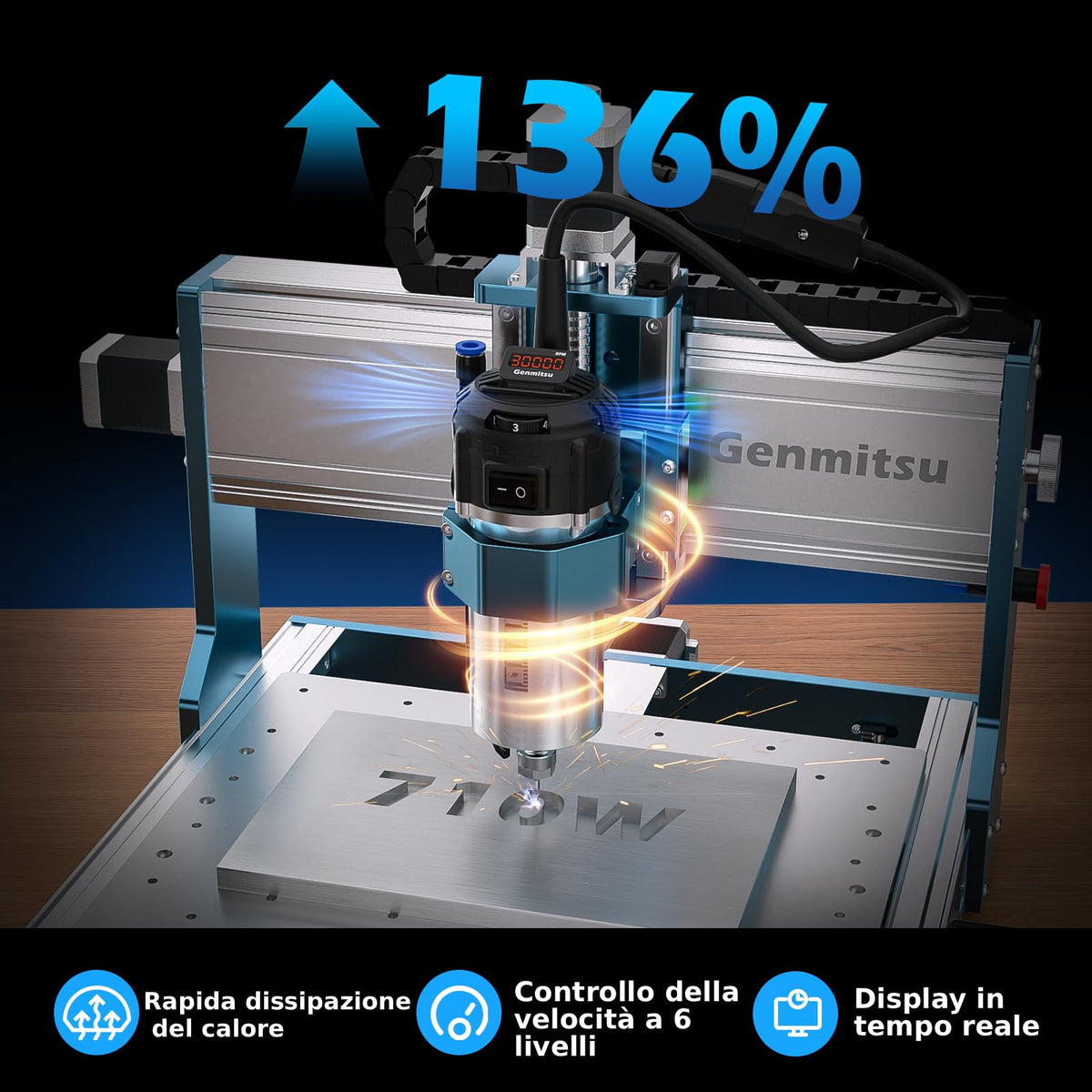 Genmitsu 3030-PROVer Ultra CNC Router Machine for Metal + 4th Axis Rotary Module Kit, 4 Jaw Chuck, 10:1 Speed Reducer, Clamped Range: Length 10-200mm