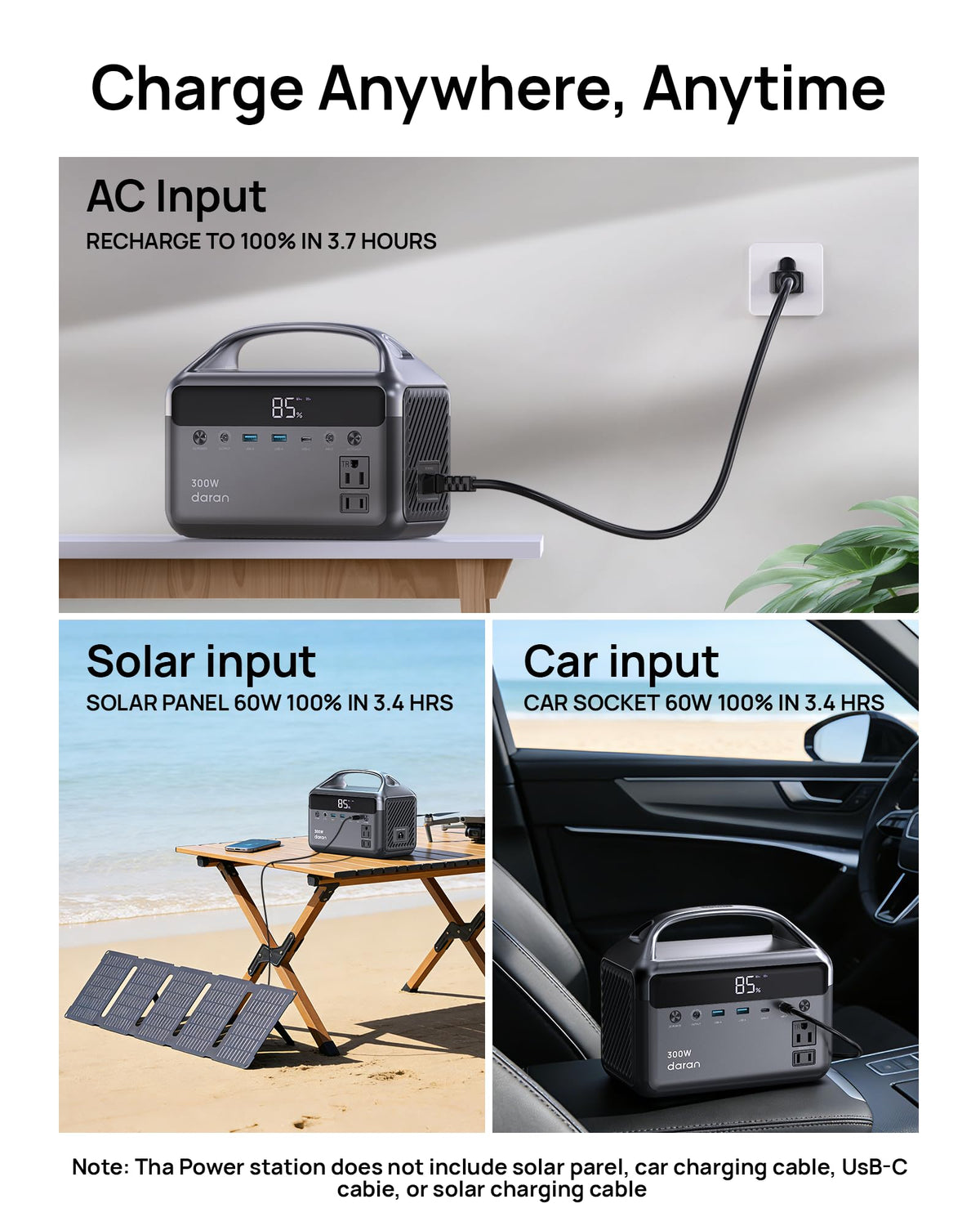 Portable Power Station 300W, 192Wh LiFePO4 Battery Solar Generator with Carry Bag & 2 AC Outlets 110V/ 600W Surge, Power Bank Fast Charging AC DC USB Ports for Laptop, Camping, Home Ues, Emergency