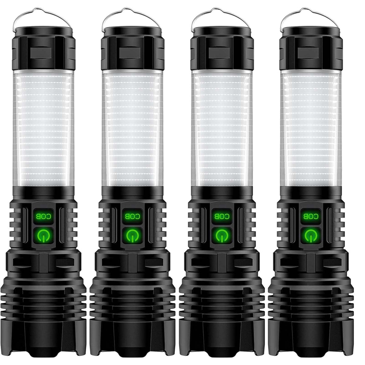 Hoxida Camping Lanterns Flashlight Rechargeable High Lumens- 2000 Meters Long Beam Super Bright LED Flashlight, Waterproof Camping Tent Lights 5 Modes, Zoomable Handheld Flashlight Lantern 4pcs