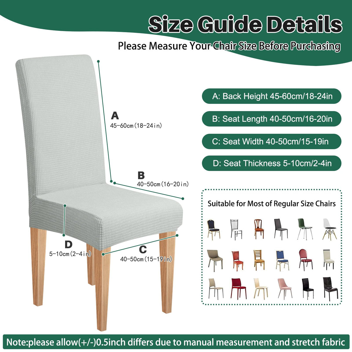 Dioxide Waterproof Chair Covers for Dining Chairs, Stretch Dining Chair Covers Set of 6, Parson Chair Slipcovers, Removable Washable Kitchen Chairs Seat Covers Protectors for Home Restaurant Banquet