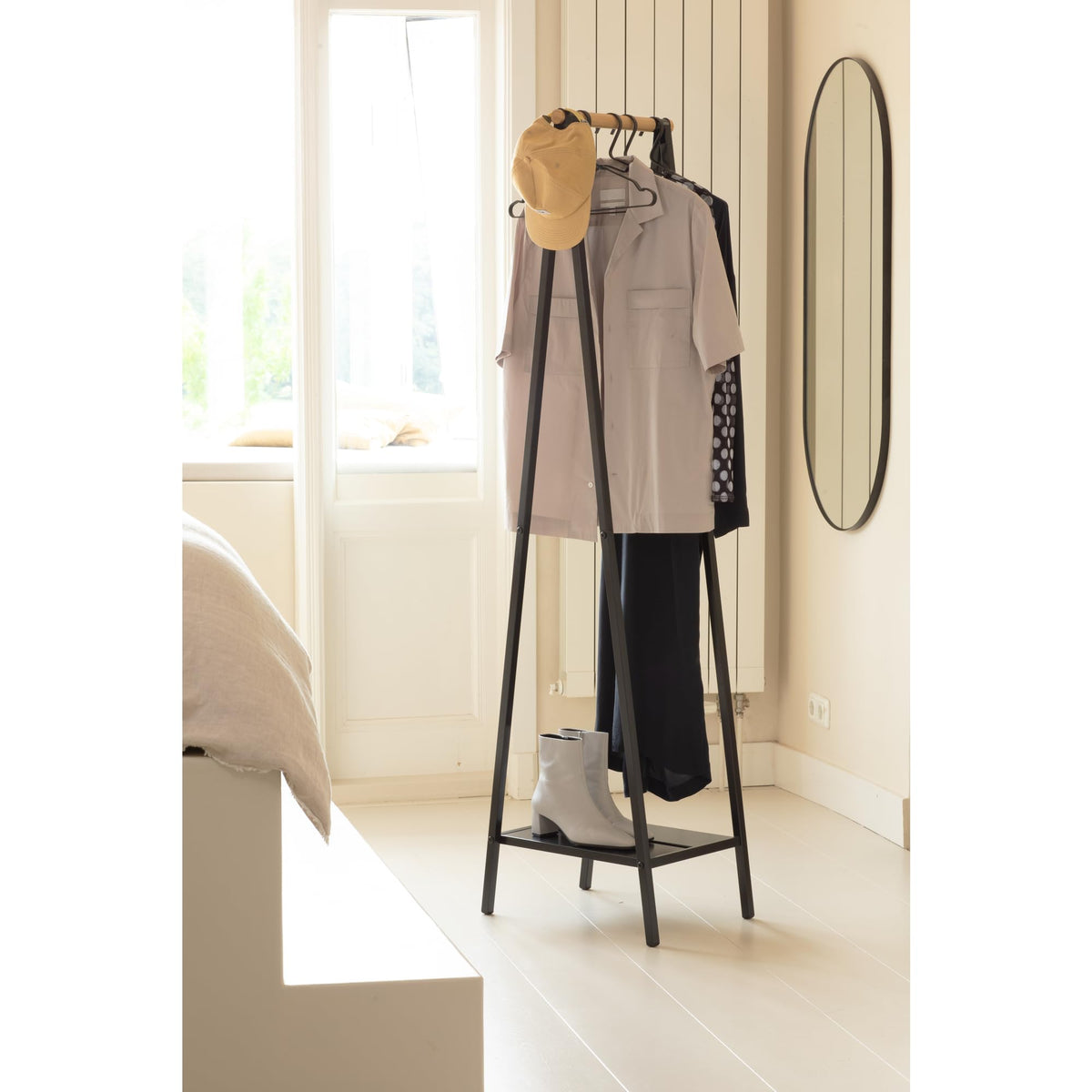 Brabantia - Linn Clothes Rack, Compact - Free Standing Clothing Rail - Clothes Storage - Hang, Air, or Dry Clothes - Sturdy Steel Frame & Bamboo Rod - 19 x 13 x 67 inches - Black