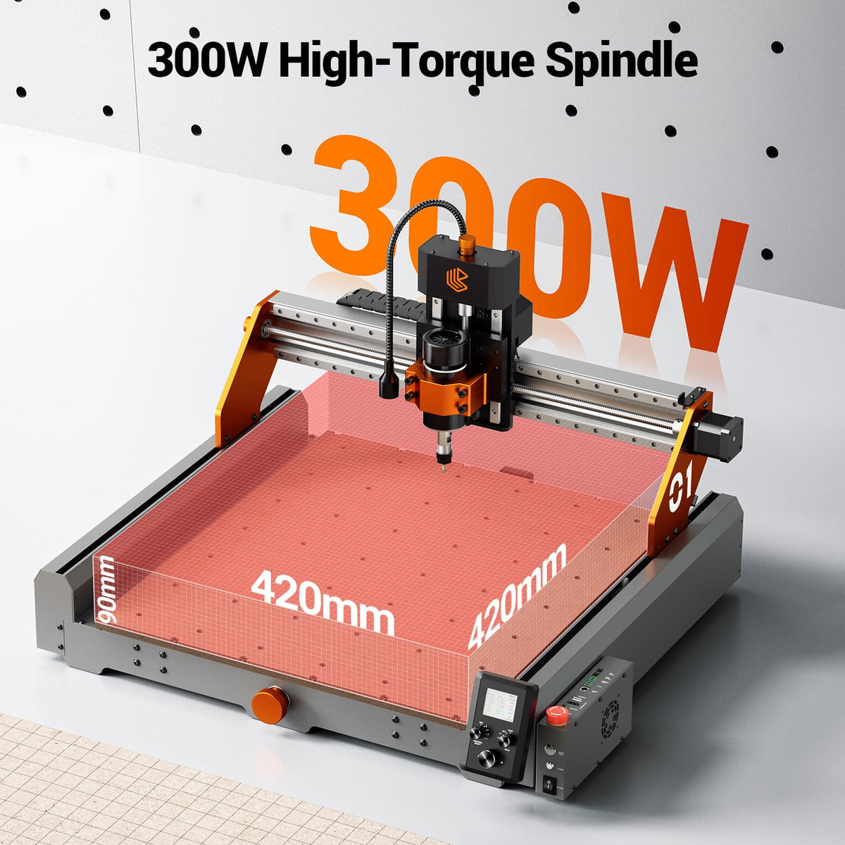 Artsian 01 CNC Router Machine 300W Spindle Power, 0.01mm Precision, 4-Axis Intelligent Controller, 420×420mm Workspace, Aluminum, Brass, Wood, Plastic, PCB Professional Desktop CNC Engraver
