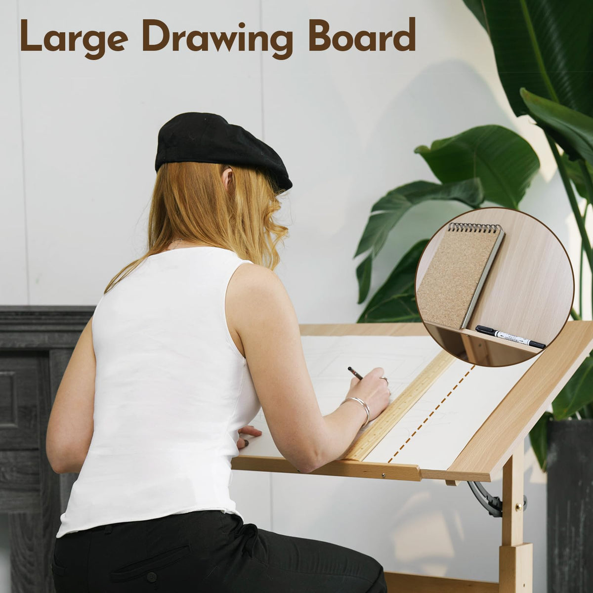 conda Wood Drafting Table - Adjustable Height, 35.5"x23.5" Plan Table for Construction with Tiltable Surface, Rustic Architect Table & Blue Print Tables for Drawing, Writing, Graphic Design