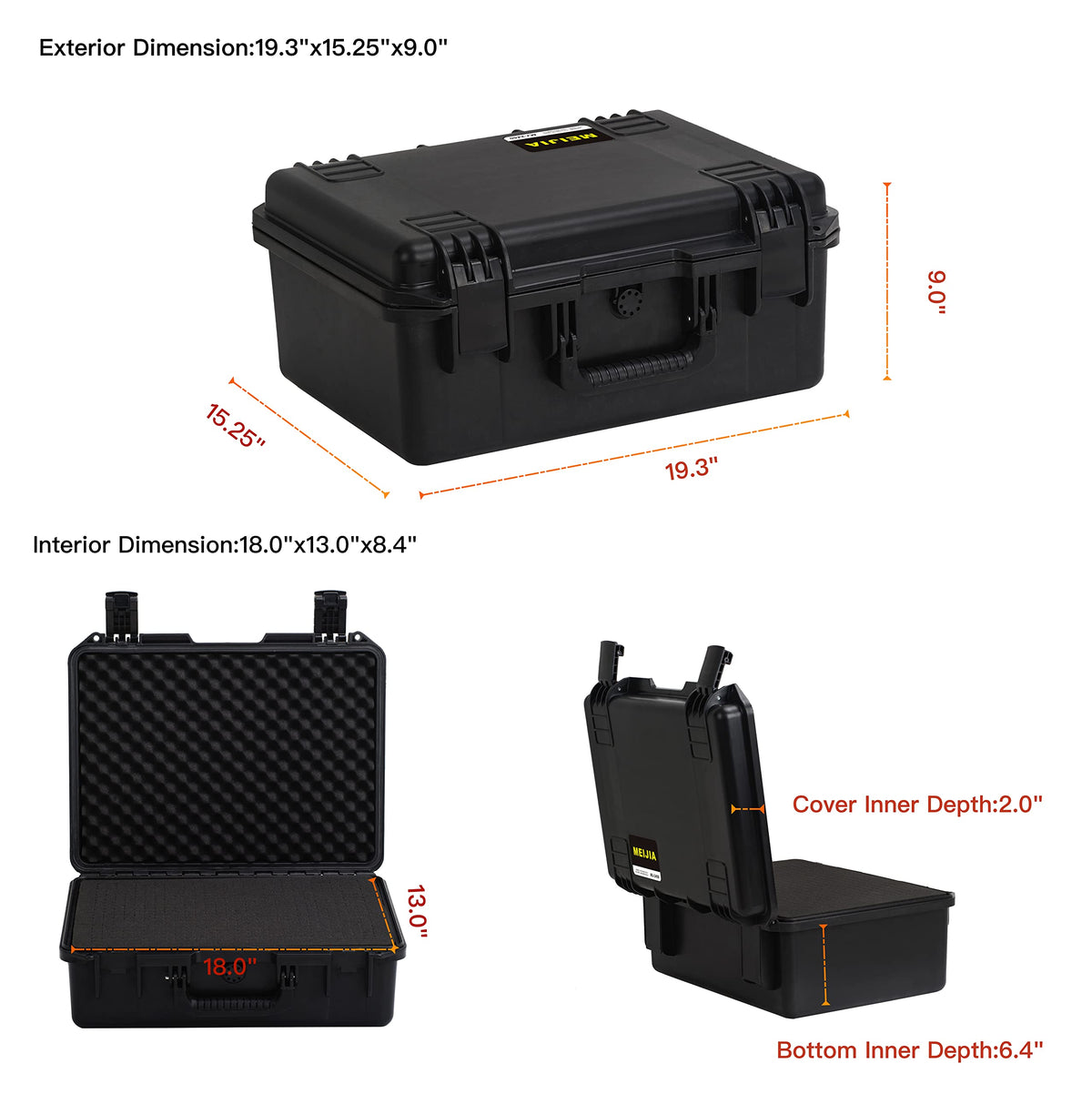 MEIJIA Premium Waterproof Hard Compact Camera Case with customizable fit foam,Full Protection with Light&Convenient Design,19.3"x15.25"x9.01",Elegant Black