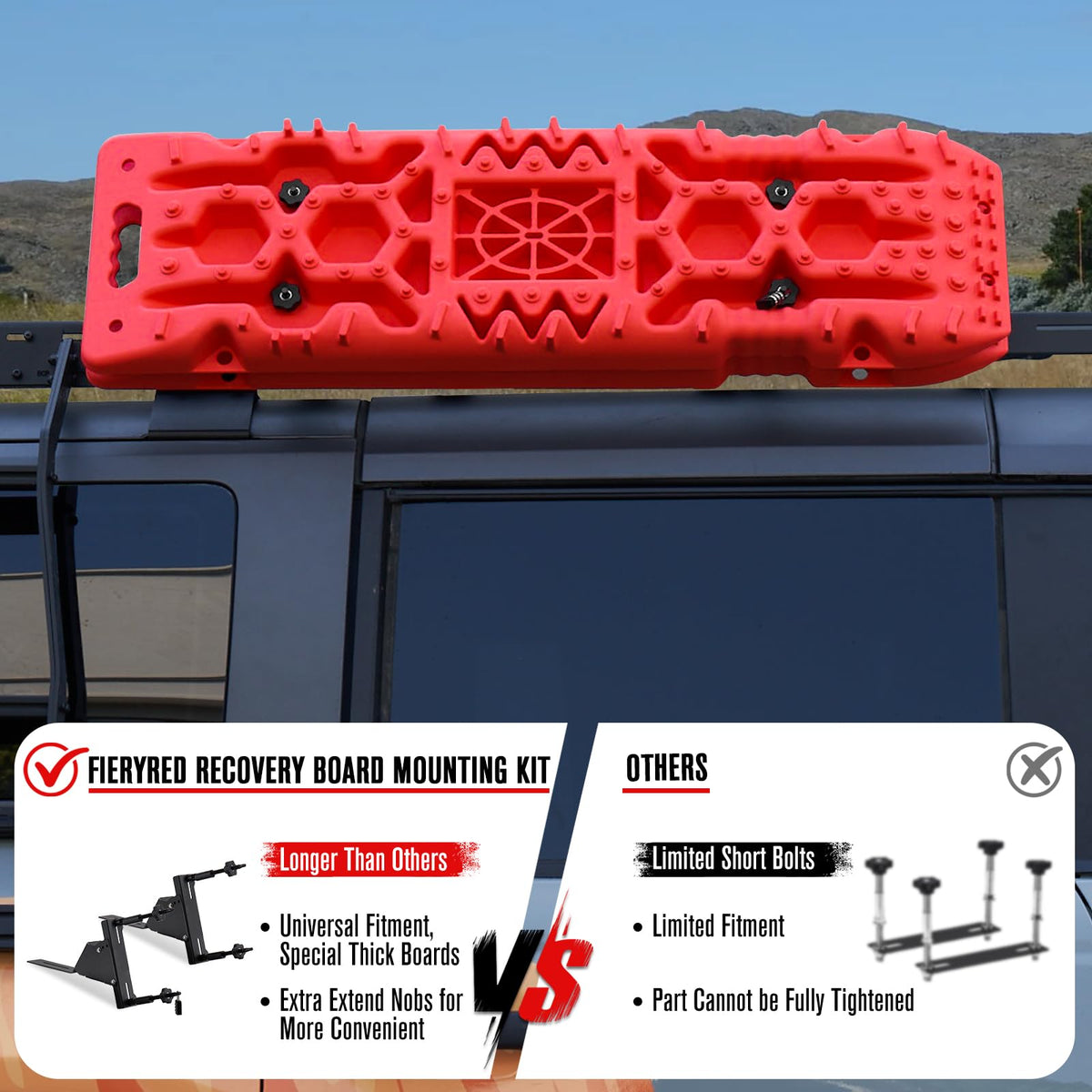 FIERYRED Large Off Road Traction Boards+Recovery Track Board Mounting Kit
