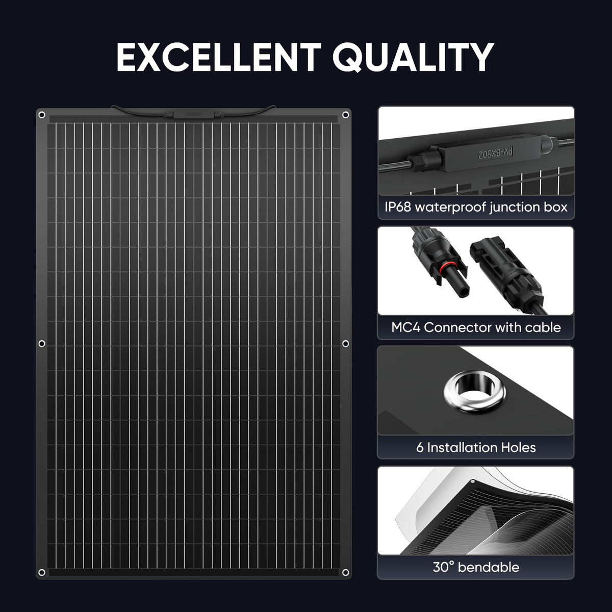 400W Flexible Solar Pane, 2 Pack 200W 12V Monocrystalline Panels, 23.5% High Efficiency, Lightweight Fiberglass Bendable Solar Modules for RV, Boat, Marine, Camper, Van, Cabin, Off-Grid Use