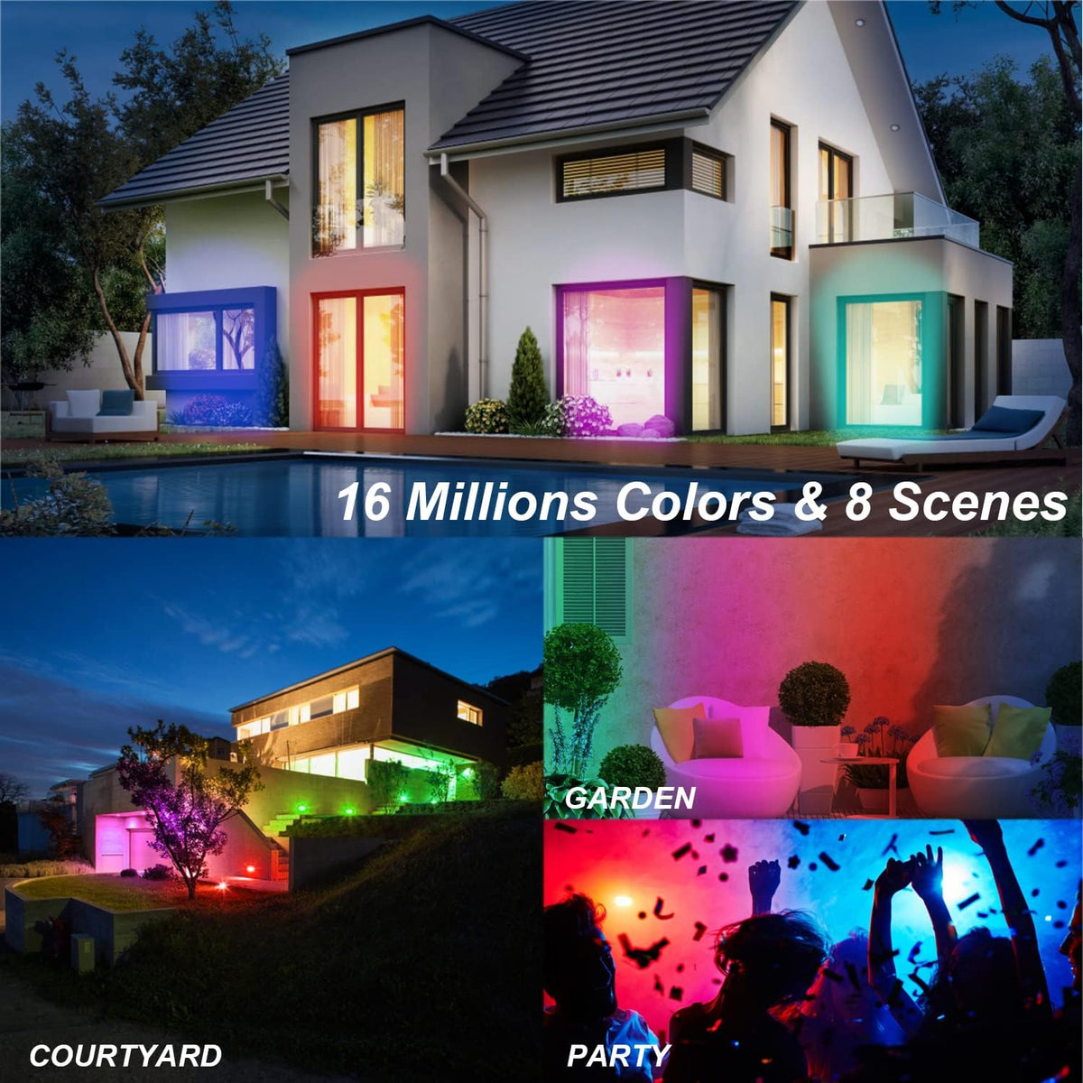 MULANDI Smart Landscape Lighting, 3 Pack RGBW Color Changing LED with App Control Waterproof Spotlight, Outdoor Yard Spot Lights with 36W Transformer & Timer, LED Lawn Light with Music Sync