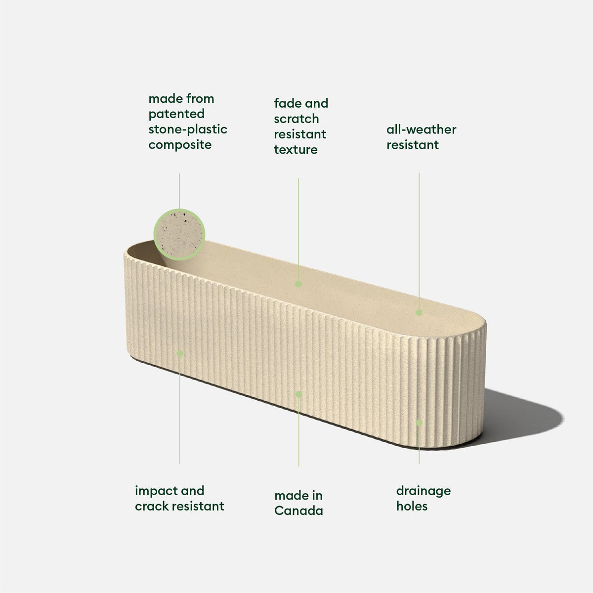 Veradek Demi Series Window Box Planter - Long Planter Box for Windowsill/Balcony | Durable Plastic-Stone Composite Material | Modern Décor for Flowers/Herbs