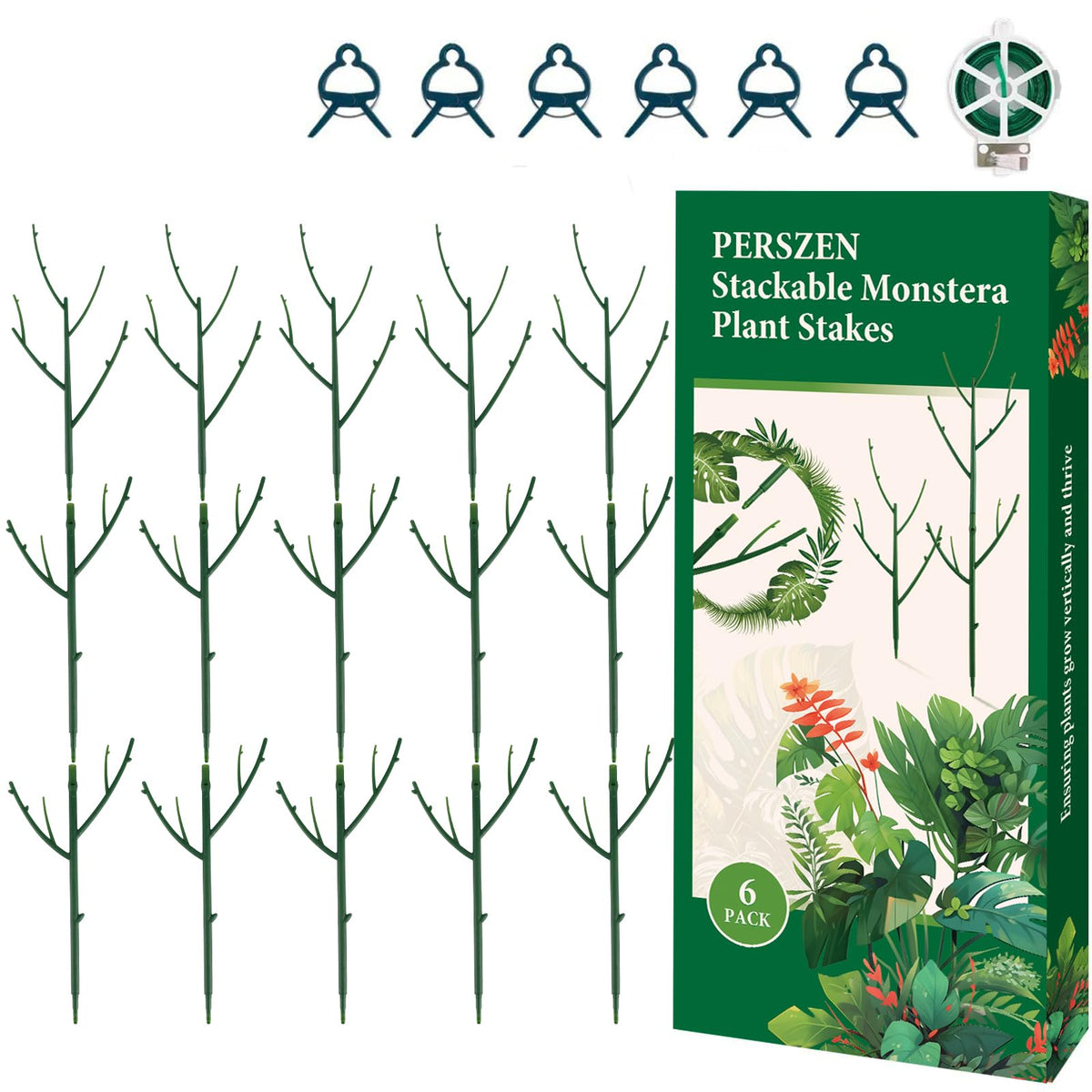 PERSZEN 15 Pack Stackable Plant Support Stakes, Garden Trellis for Climbing Plants Indoor and Outdoor Use, Plant Accessories for Potted Plants Monstera, Plant Sticks for Climbing Plant Stems