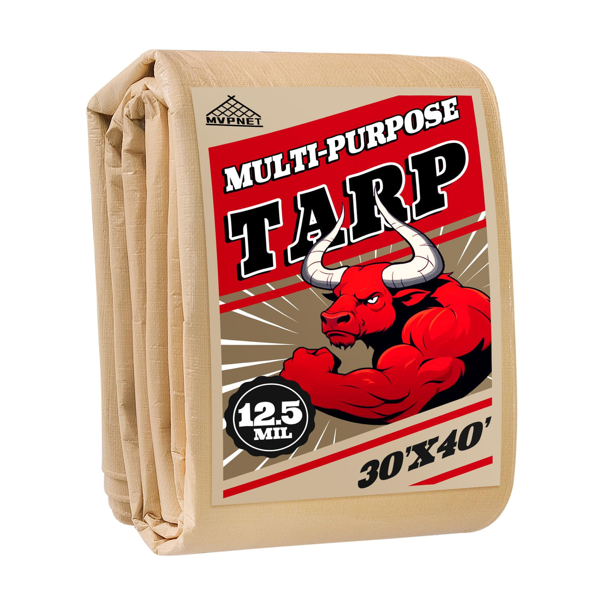 Tarp 30x40 Heavy Duty Waterproof Beige Tarp 12.5mil,Durable,Multipurpose, Weather Resistant,Uv Resistant,Tear Resistant,Can Be Used for Outdoor Furniture,Cars,Ships,Roofs-by MVPNET