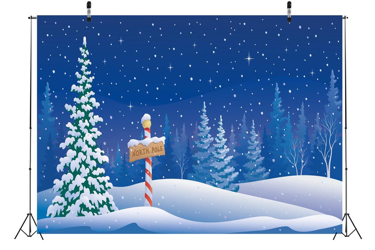 BELECO 5x3ft Fabric Cartoon Winter Christmas Backdrop North Pole Snowing Forest Blue Starry Night Winter Wonderland Background Xmas New Year Theme Party Decorations Banner Photo Booth Studio Props