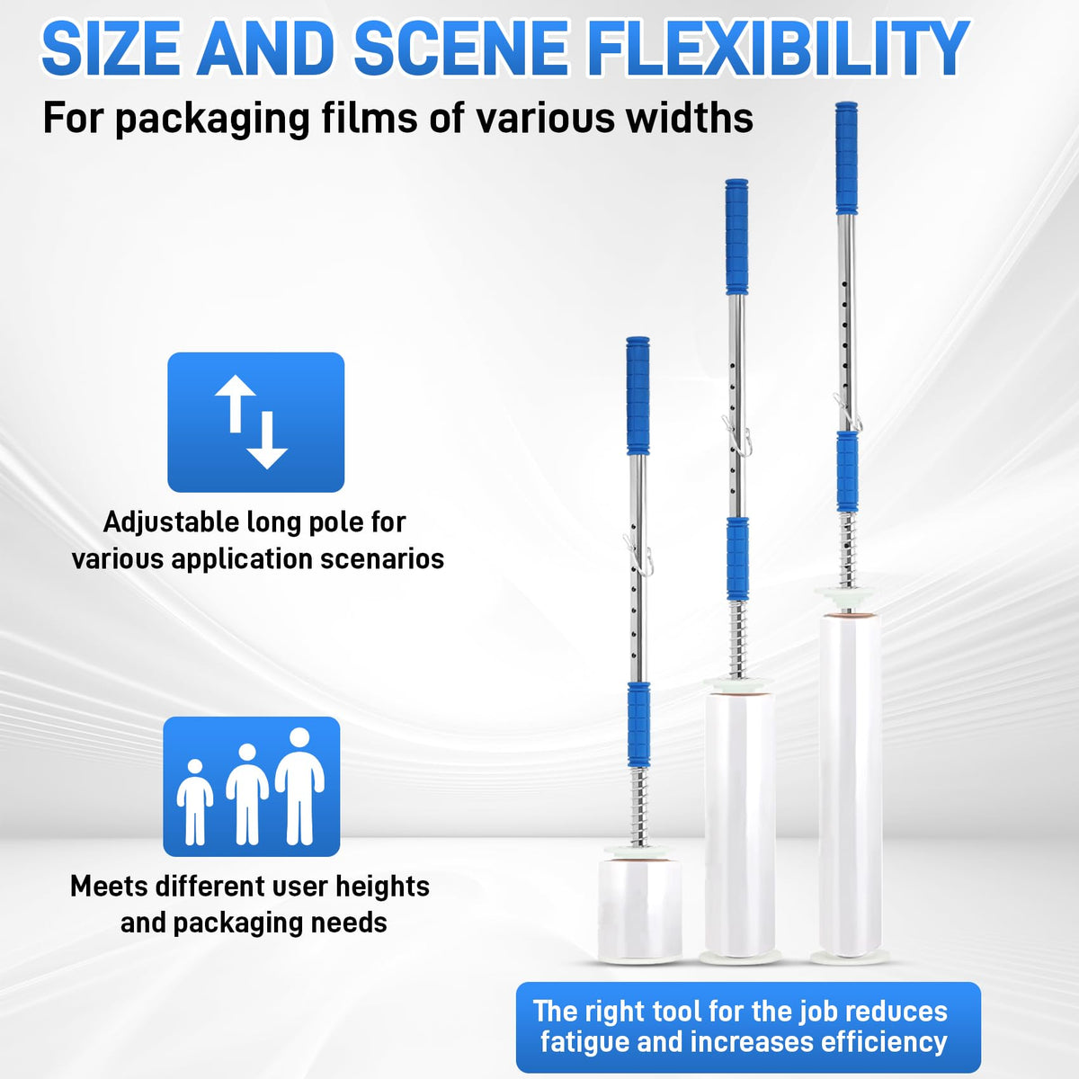 10-Pack Heavy Duty Stretch Film Dispenser Pole Holder - 48 Inch Extra Long Handle for Pallet Wrapping - Fits 12" to 24" Rolls with 2" to 3" Core - Industrial Grade Stretch Wrap