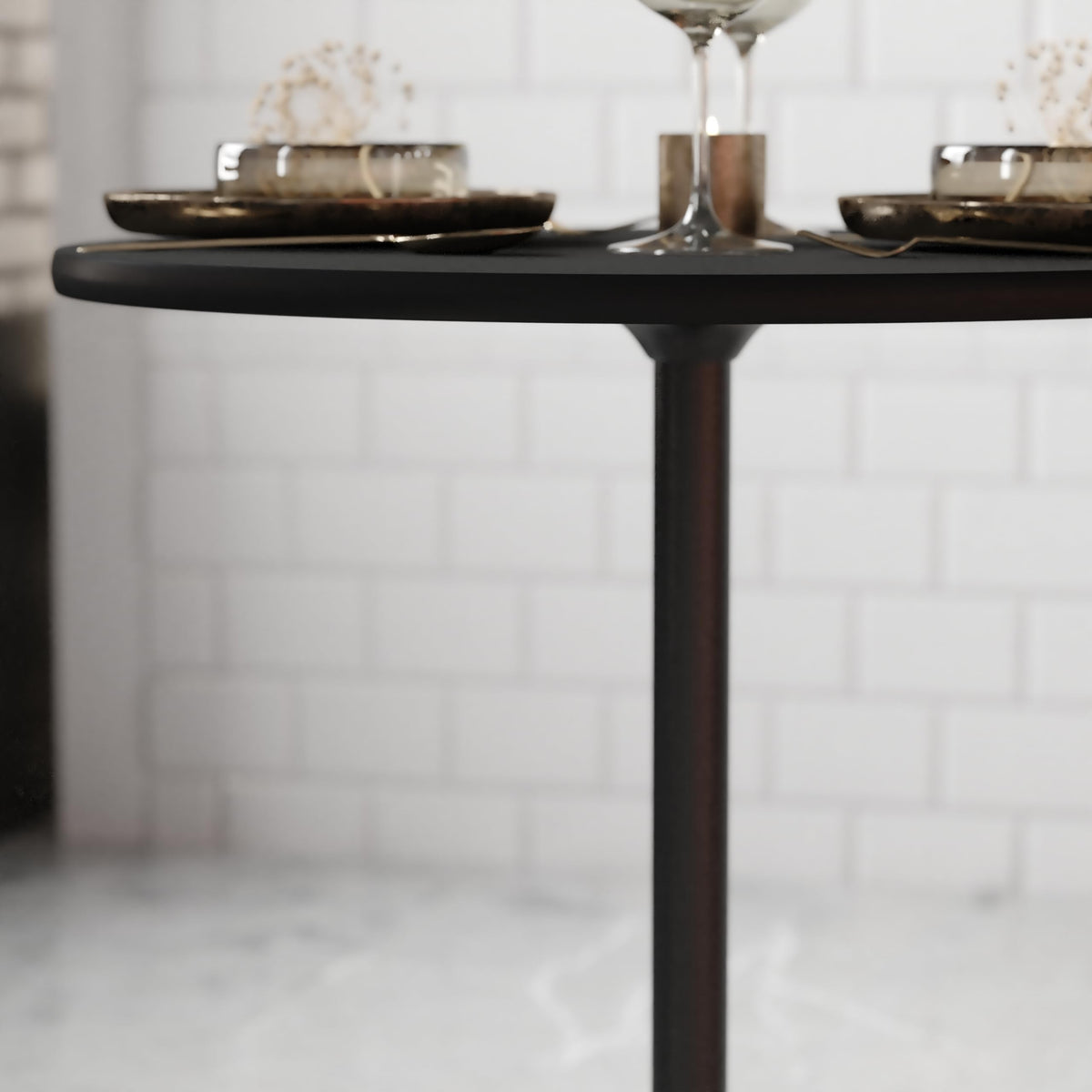 Flash Furniture Lars Black 24'' Round Wood Cocktail Table with 30'' and 42'' Columns
