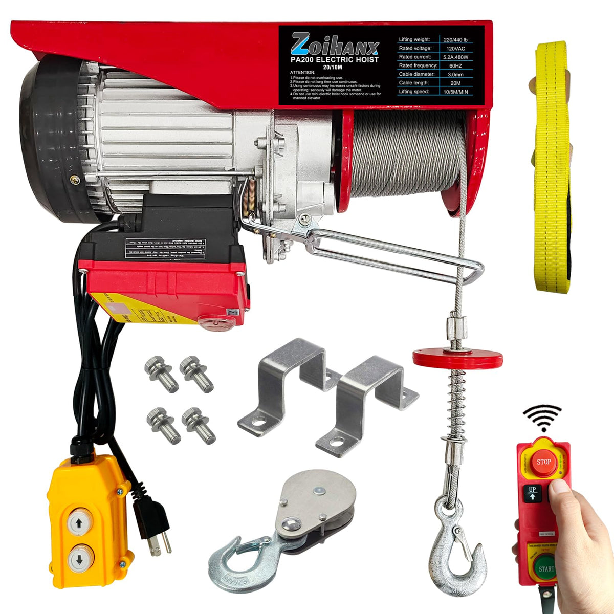 2 in 1 Electric Hoist,440 lbs Attic Lift Electric Hoist 110 Volt with Remote Control,16ft/33ft Lifting Speed,328ft Wireless/Wire Electric Hoist Winch for Garage,Warehouse,Factory,Construction Site