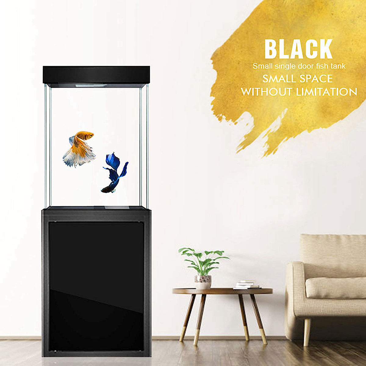 JAJALE 40 Gallon Glass Aquarium with Aluminum Cabinet - Including Sump for Filtration and Circulation, Plumbing, LED, Black