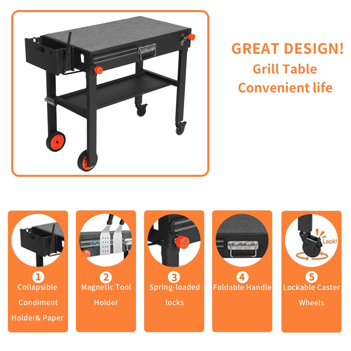 JiRiCHMi Blackstone Griddle Stand, Portable Outdoor Grill Table, Foldable Grill Cart With Wheels Fit 22 Inch or 17 Inch, Camping Folding Pizza Oven Tables Fit Ninja Grill and Weber，Blackstone Table