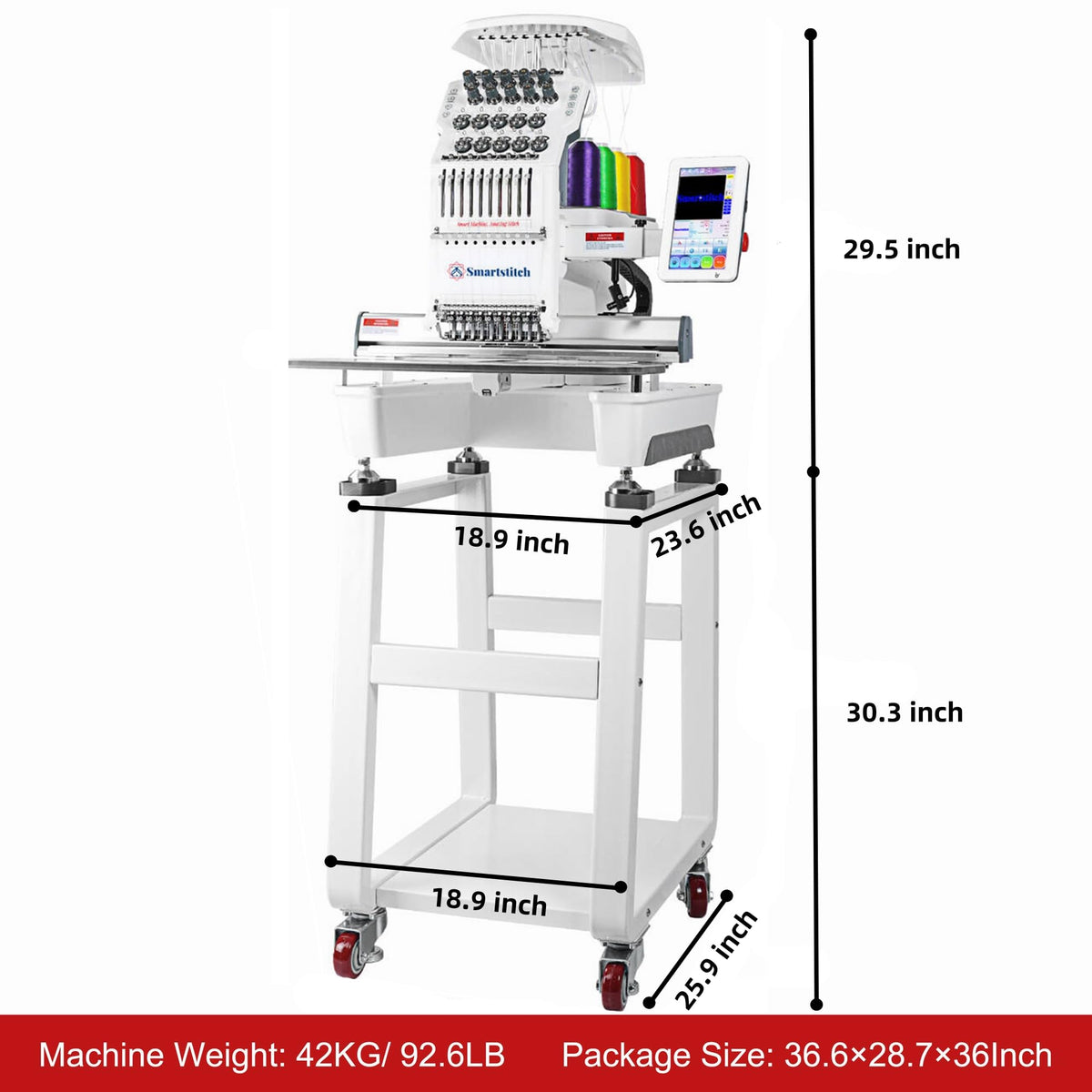 Smartstitch S-1001 Upgraded Embroidery Machine with 10 Needles, 1200SPM Max Speed, 7" Touch Screen, 9.5"x14.2" Embroidery Area, New Gen of Commercial Embroidery Machine for Flat, Hat, T-shirt and more