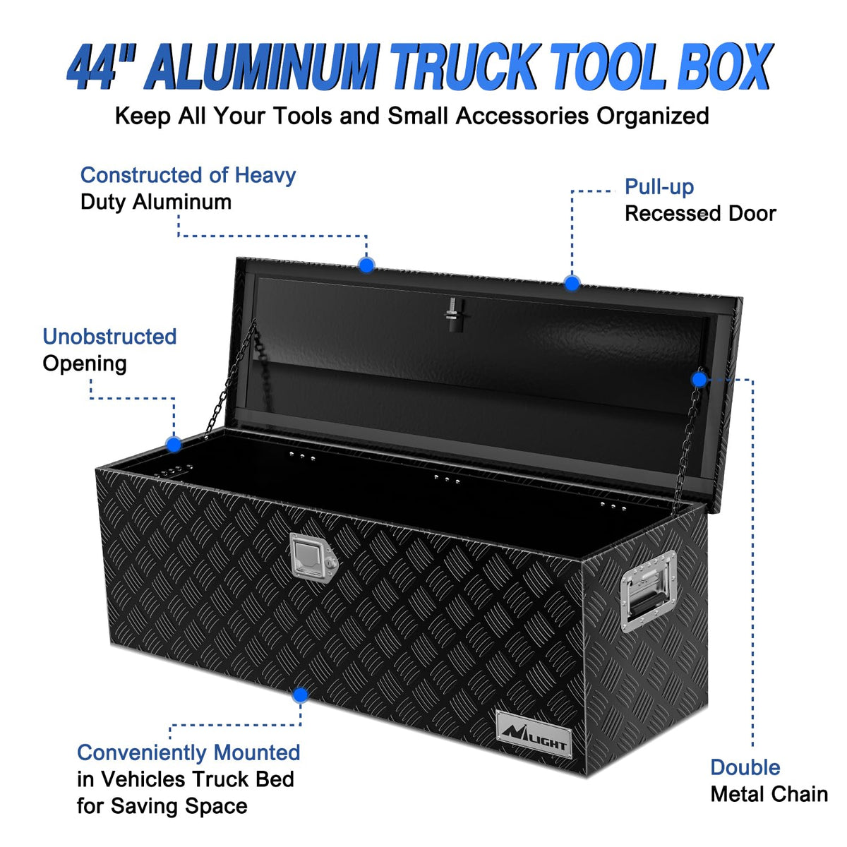 Nilight 44 Inch Truck Tool Box Heavy Duty Aluminum Stripes Plated Pick Up Truck Bed Toolboxes 44"x15"x15" Waterproof Storage Organizer for Bed of Truck RV Trailer with Side Handle Lock Keys, Black