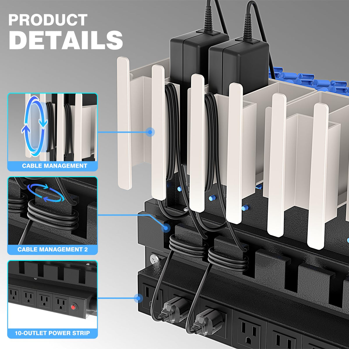 10-Device Open Charging Station for Chromebooks & Tablets - Heavy-Duty Steel Rack with Lockable Storage Drawer, Multi-Device Charging Organizer for School, Office, Hospital