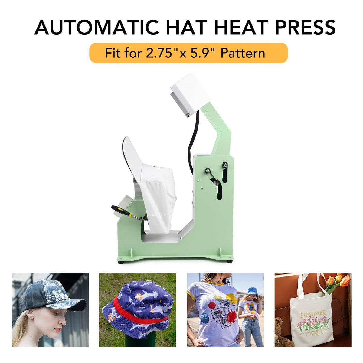 Giraffe Auto Hat Heat Press Machine, Automatic Hat Press Heat Machine for Caps T-Shirts Bags, DIY Sublimation Hat Press Cap Press Auto Open & Release & Digital Press Knob-Style Control Panel (Green)