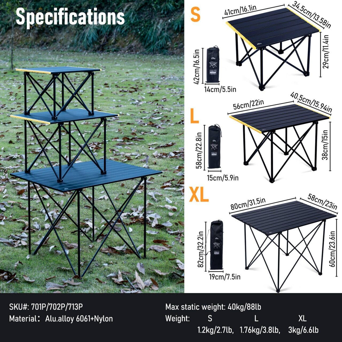 iClimb 1 Folding Table and 2 Anti-Sinking Folding Chair Bundle, Ultralight Compact for Adults Outdoor Beach Backpacking Hiking Camping Concert