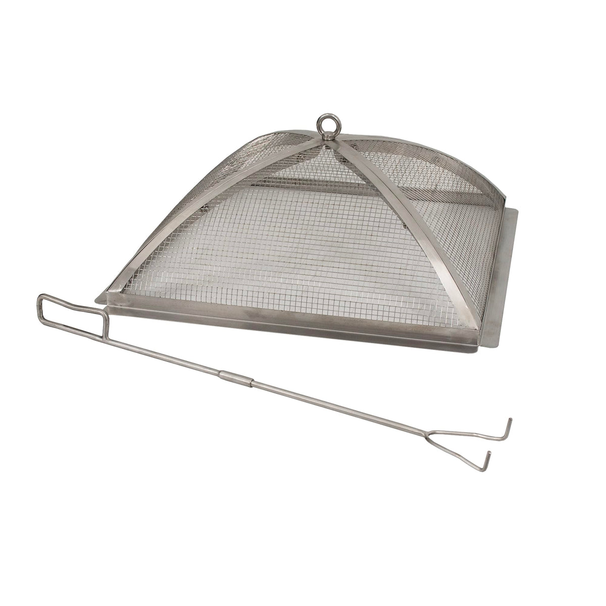 Blue Sky Outdoor Living Fire Pit Accessories - 19.30 x 7.50 Square Domed Stainless Steel Spark Screen & Screen Lift with 304 Stainless Steel Finish & Fits Stainless Steel Square Peak