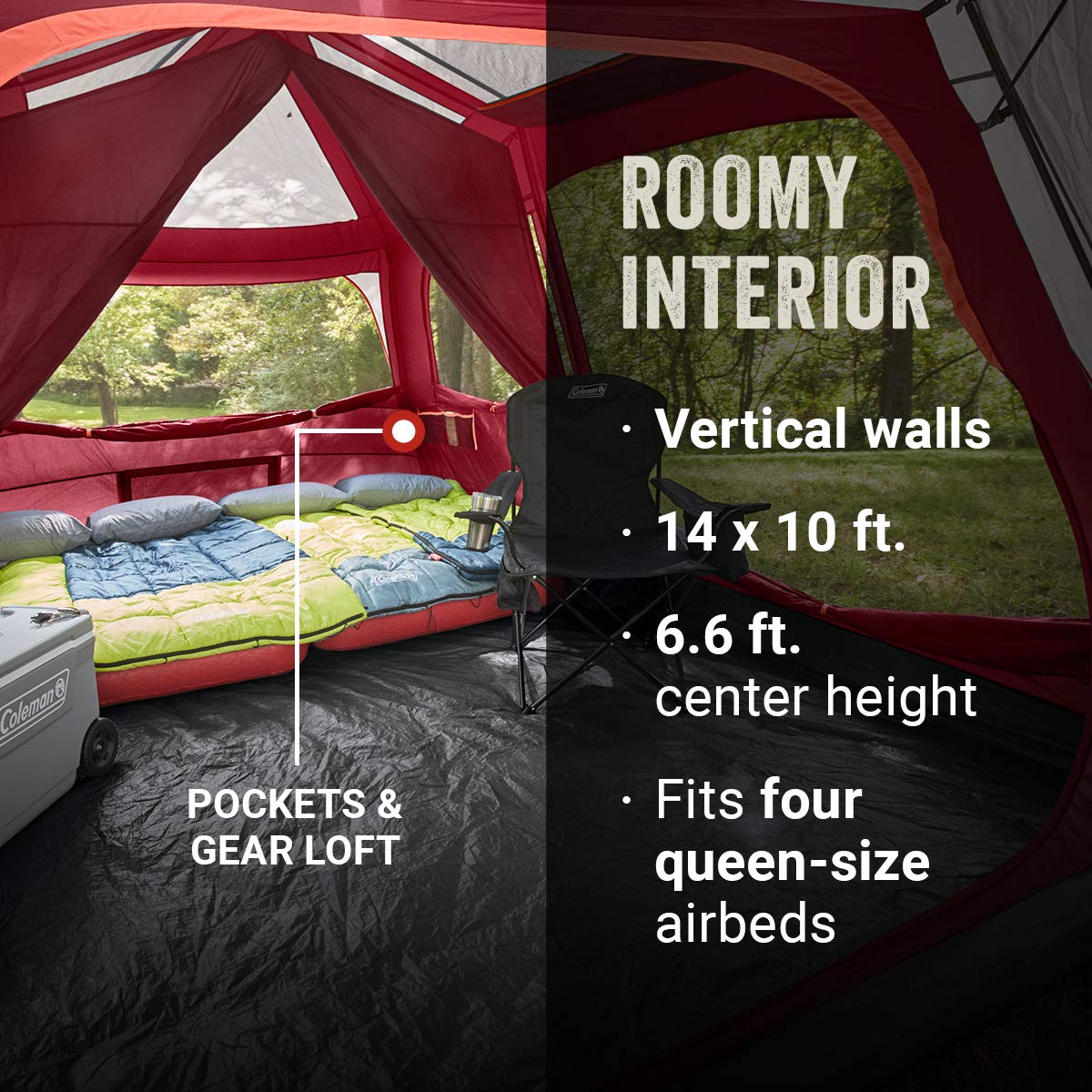 Coleman Skylodge Instant Setup Camping Tent, Multiple Capacity Options, Weatherproof, with Convertible Screen Room, Room Divider, and Pre-Attached Poles